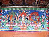 202 Kagbeni Entrance Kani Chorten Paintings Manjushri, Avalokiteshvara,Vajrapani The large kani chorten at the entrance to Kagbeni has paintings on the wall and ceiling. On one wall are paintings of Manjushri, Avalokiteshvara and Vajrapani.